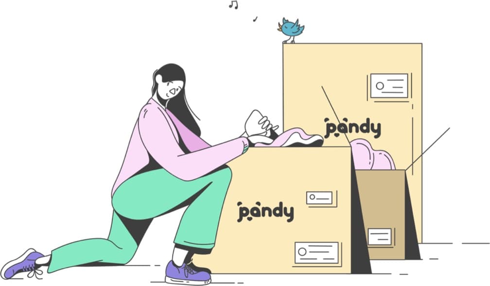 Illustration of a smiling woman packing moving boxes before a move