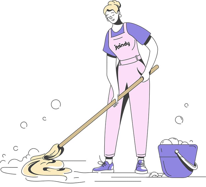 Illustration av en städerska som moppar golvet