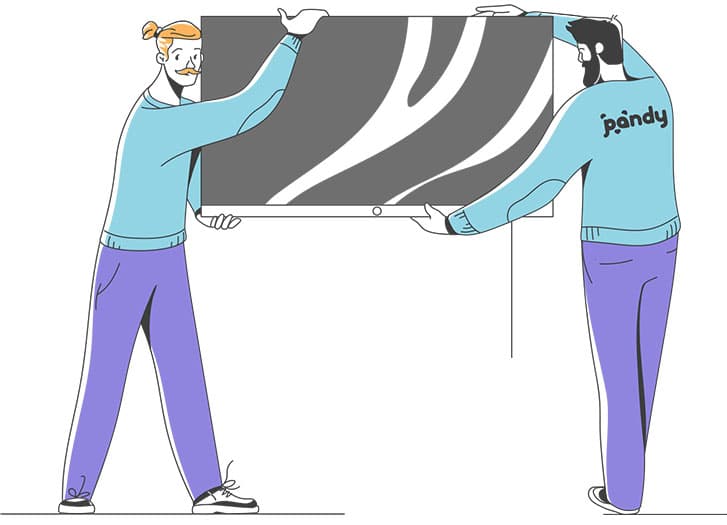 Two Pandy handymen mounting a TV on the wall