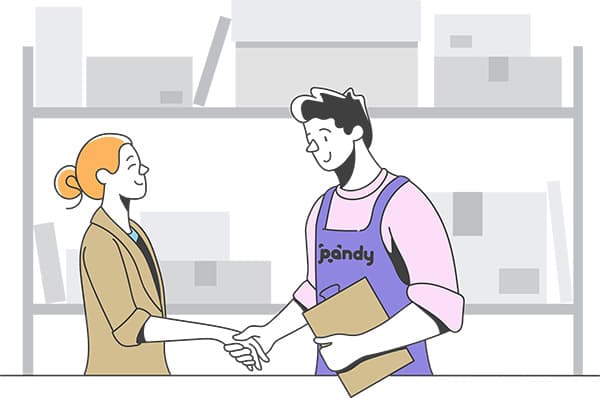 Office manager shaking hands with Pandy