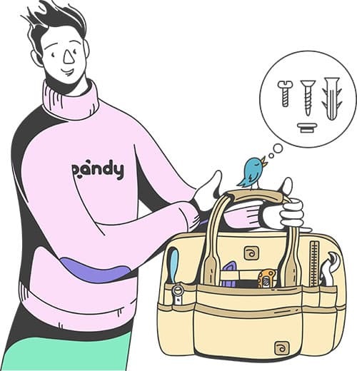 Pandy handyman with a toolbox in hand