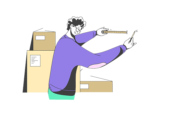 Illustration of a man marking where to drill on the wall using a ruler and pencil