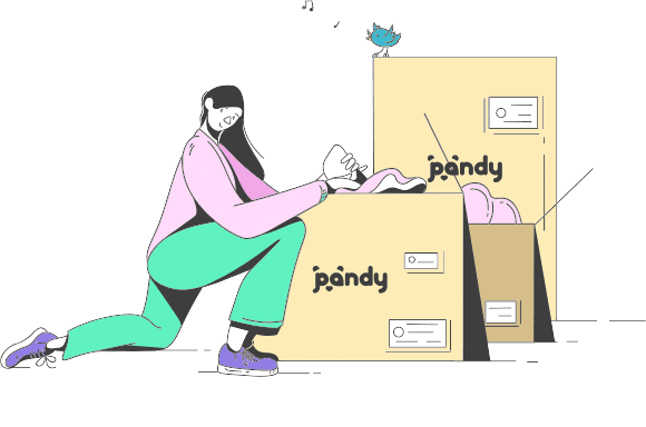 Illustration of a smiling woman packing moving boxes before a move